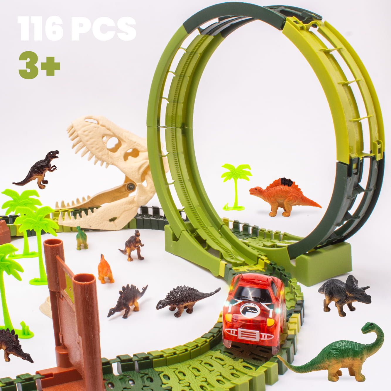 Tor wyścigowy samochodowy dla dzieci Duży Dinozaur 116 el Dinozaury Auto Sun Baby