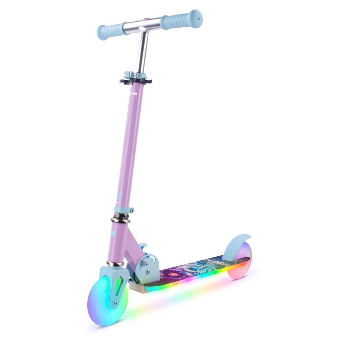 LUMI RIDE Hulajnoga dwukołowa dla dzieci składana regulowana LED 7 kolorów 20 programów Unicorn Sun Baby